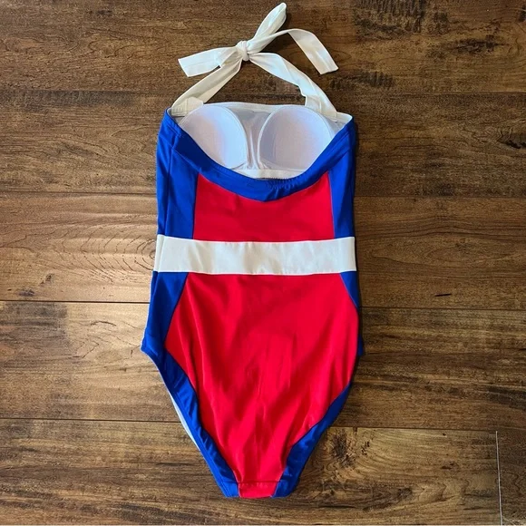 BODEN Santorini Halterneck Swimsuit One Piece Red/White/Blue Size 4R EUC - Picture 3 of 5